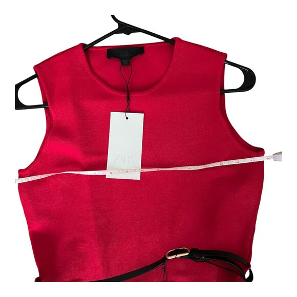 Zara Red Belted Knit Mini Dress – Sleeveless Crew Neck, Size Small NWT Holiday - Picture 11 of 11